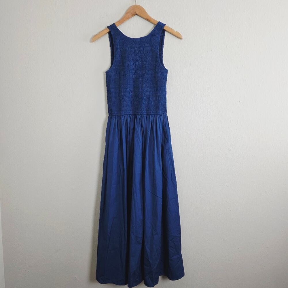 NWT Madewell Melody Smocked Midi Dress XS | Blue Moon Cotton Poplin Pockets - Picture 6 of 12